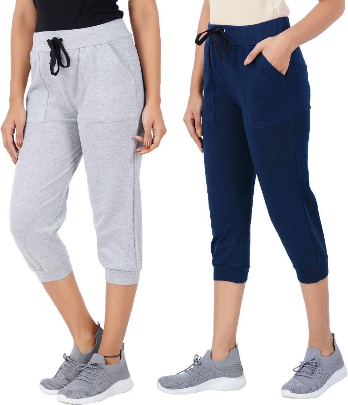 Women Grey, Blue Capri