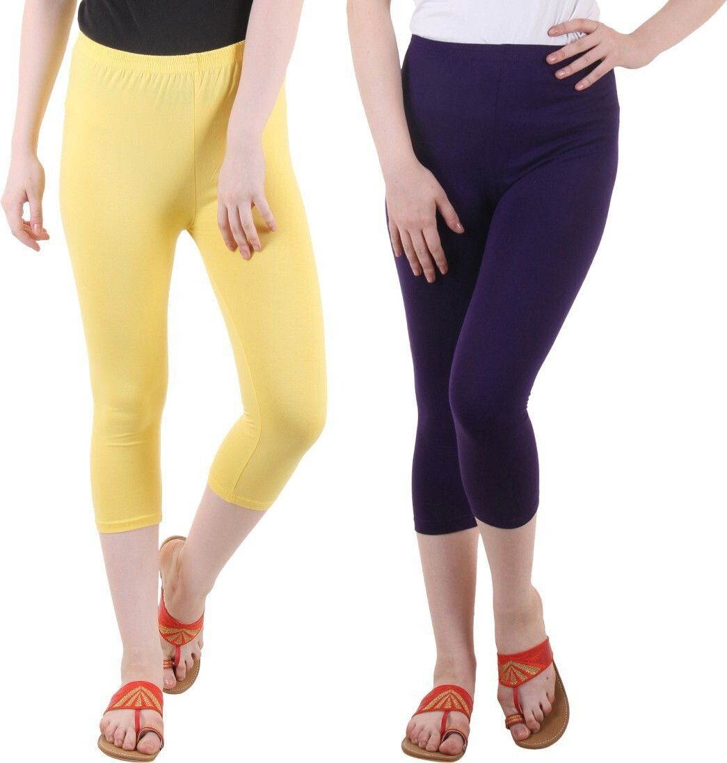 diaz Cotton Lycra plain capri for women,capri for ladies Women Purple, Yellow Capri-picture-31