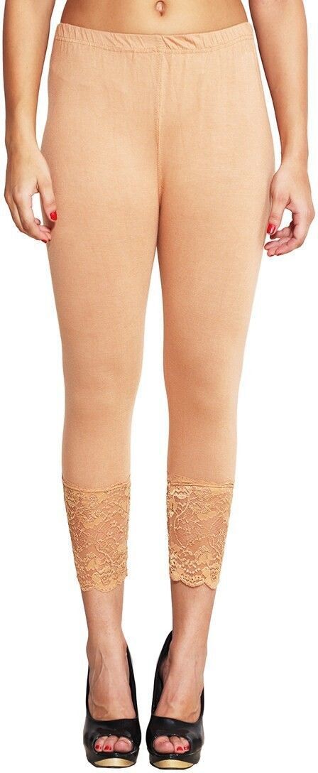 Women's Stylish Net Capri Leggings Women Beige Capri-image-25