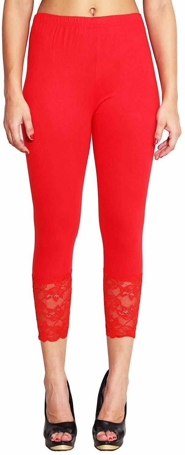Women's Stylish Net Capri Leggings Women Red Capri
