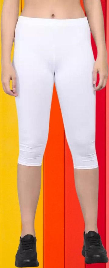 Women Solid Regular Fit Cotton Capri (Pack of 1) Women White Capri-image-3