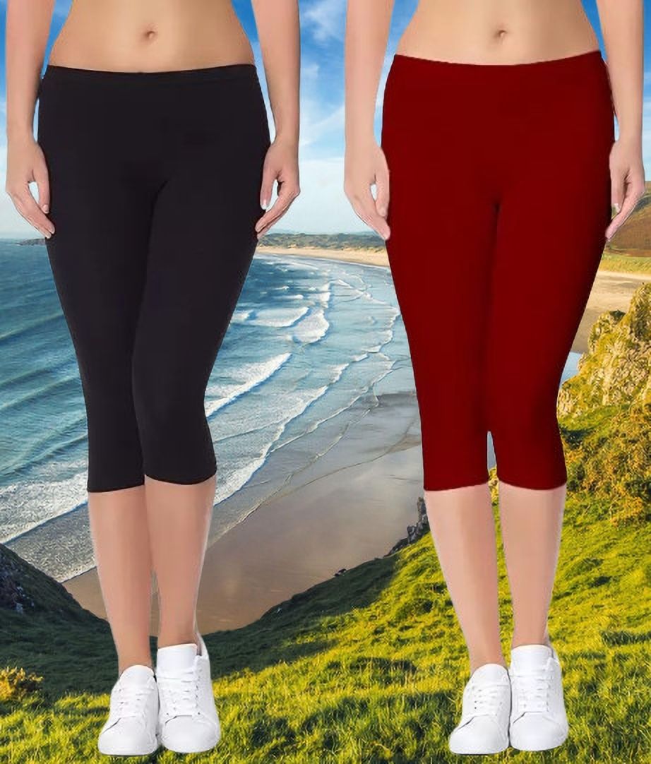 celooni Women Black, Maroon Capri-picture-11
