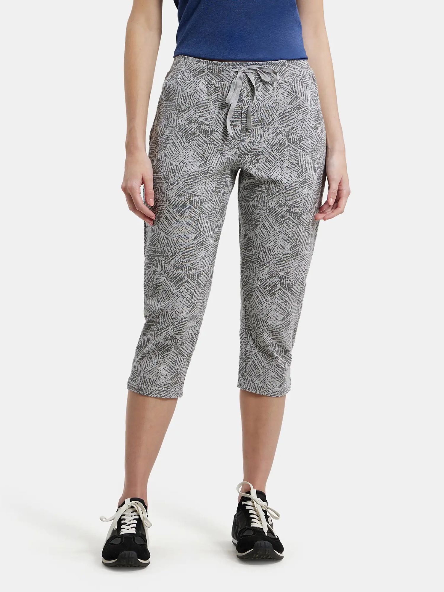 1300 Super Combed Cotton Elastane Stretch Women Grey Capri-image-3