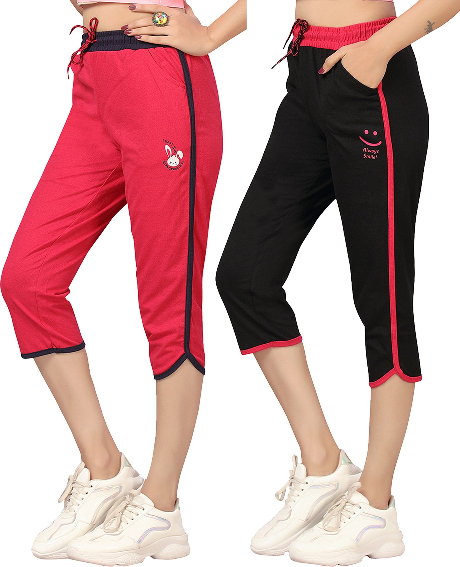 Women Pink, Black Capri