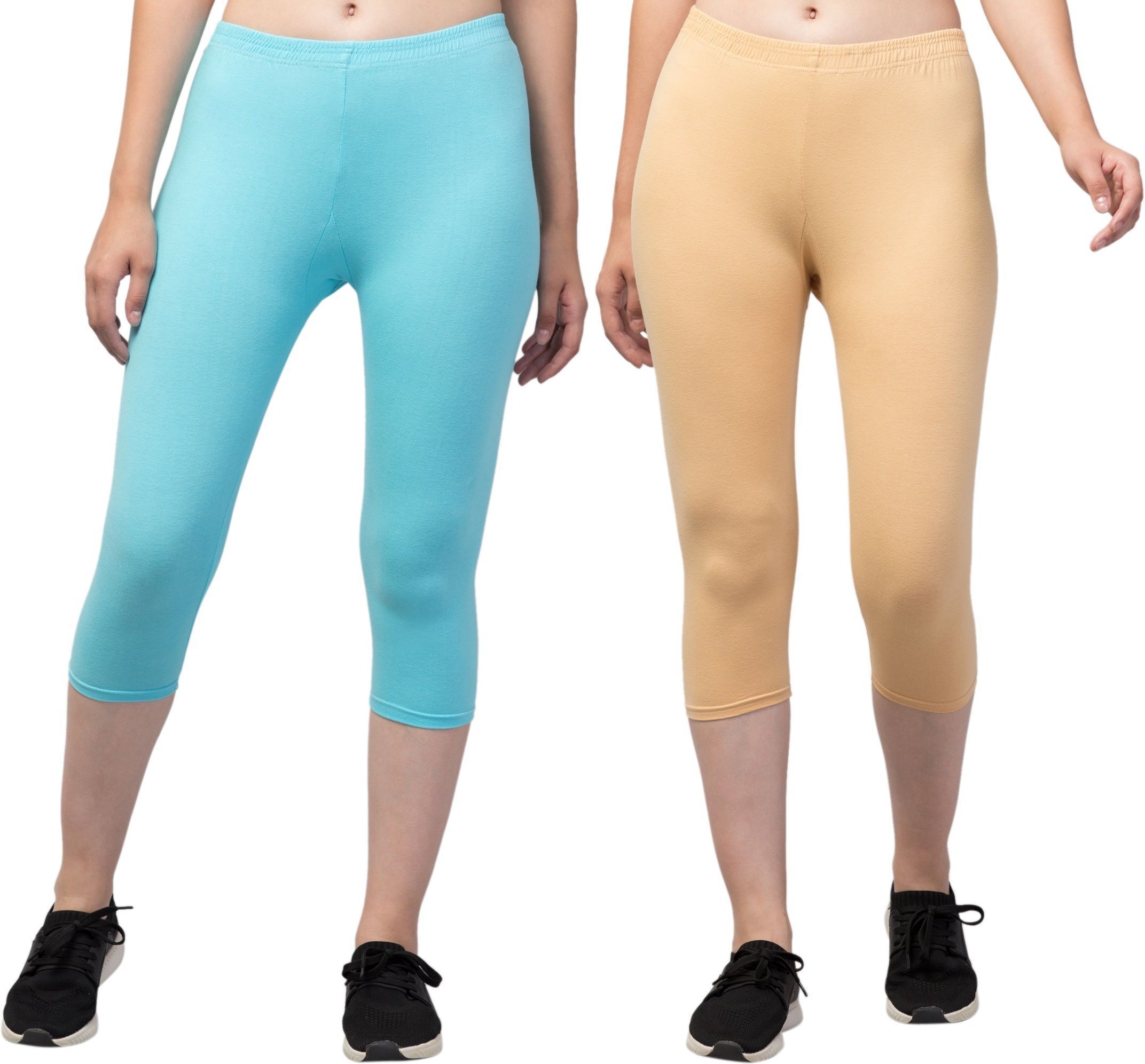 the klowt co Women Light Blue, Beige Capri-picture-27