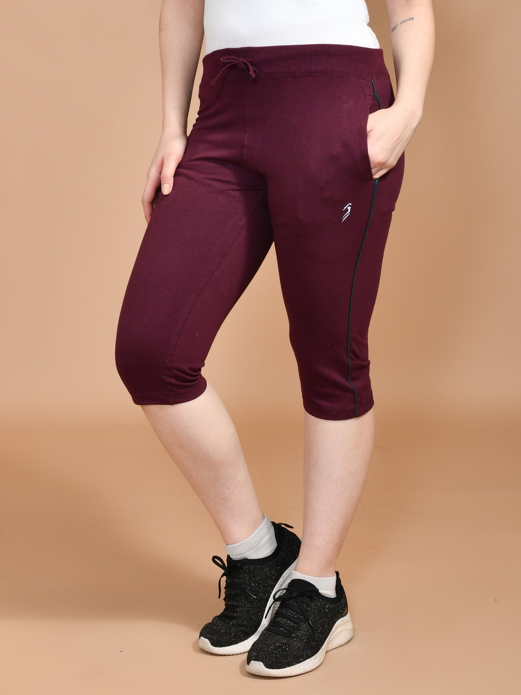 SKYKNIT Regular Cotton Capri for Women Women Maroon Capri-picture-23