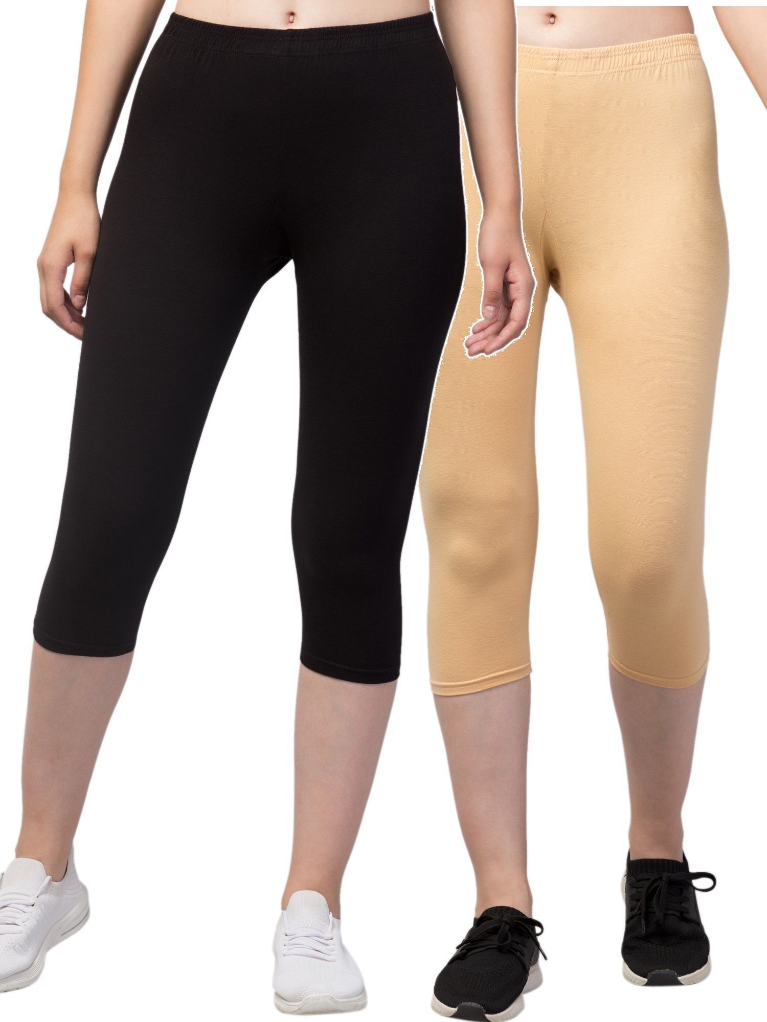 klowtcotrend Women Beige, Black Capri-picture-28