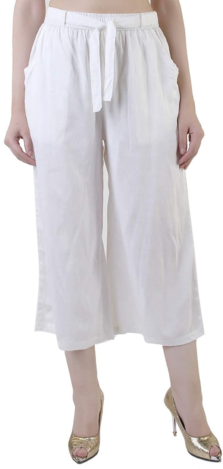 TNQ Women's Rayon Capri Culottes Short Trousers (Free Size & Plus Size) Women White Capri-picture-11