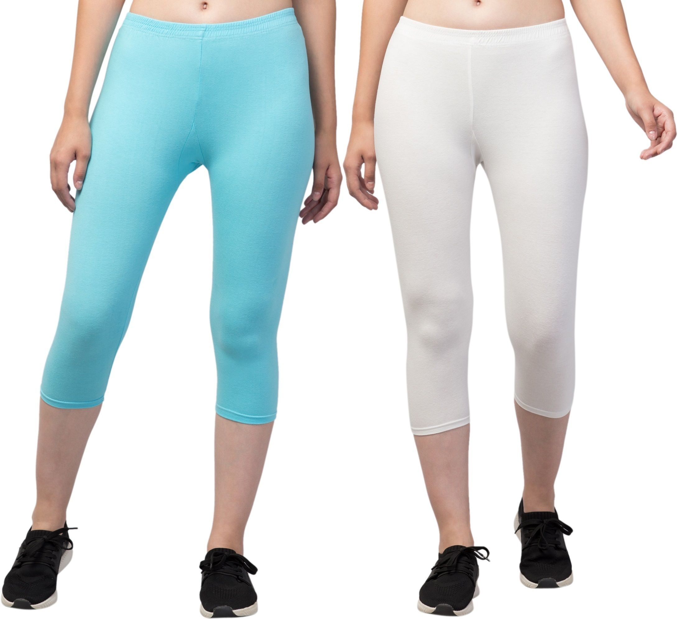 klowtcotrend Women Light Blue, White Capri-picture-18