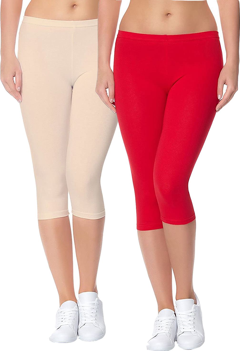 Capri Leggings For Women Beige, Red Capri-image-10