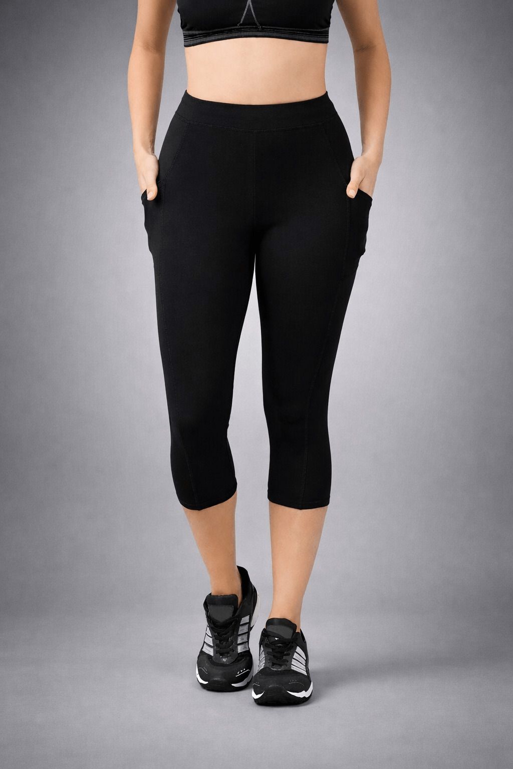 Women High Waist Pocket Capri Leggings for Gym Yoga Sportswear pants(Black) Women Black Capri-image-7