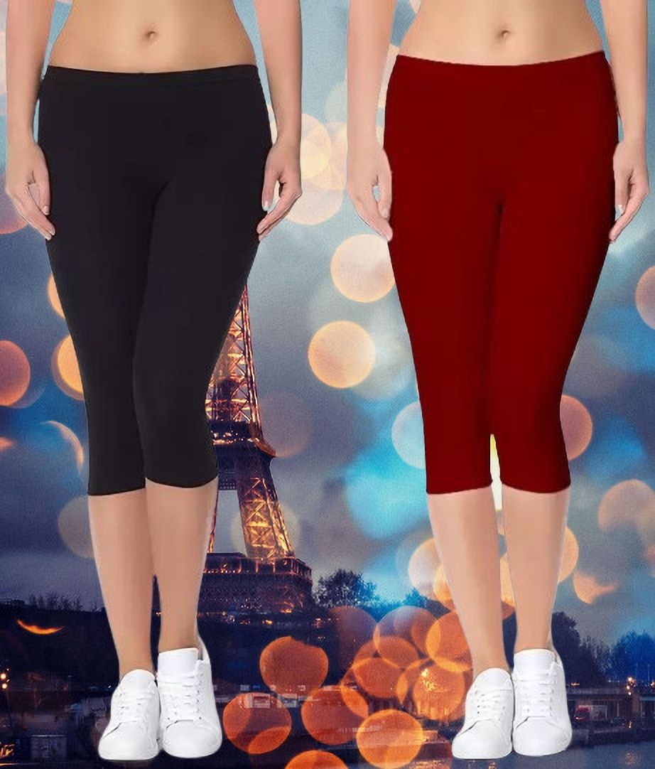 celooni Women Black, Maroon Capri-picture-12