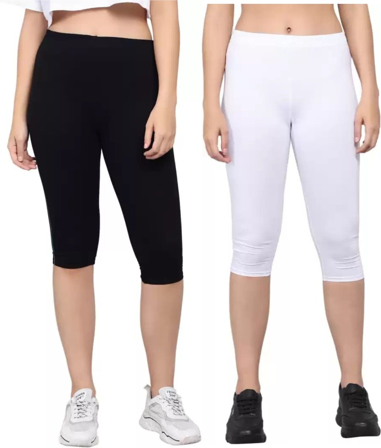 surti enterprises Women cotton lycra capri Women Reversible Black, White Capri-picture-16