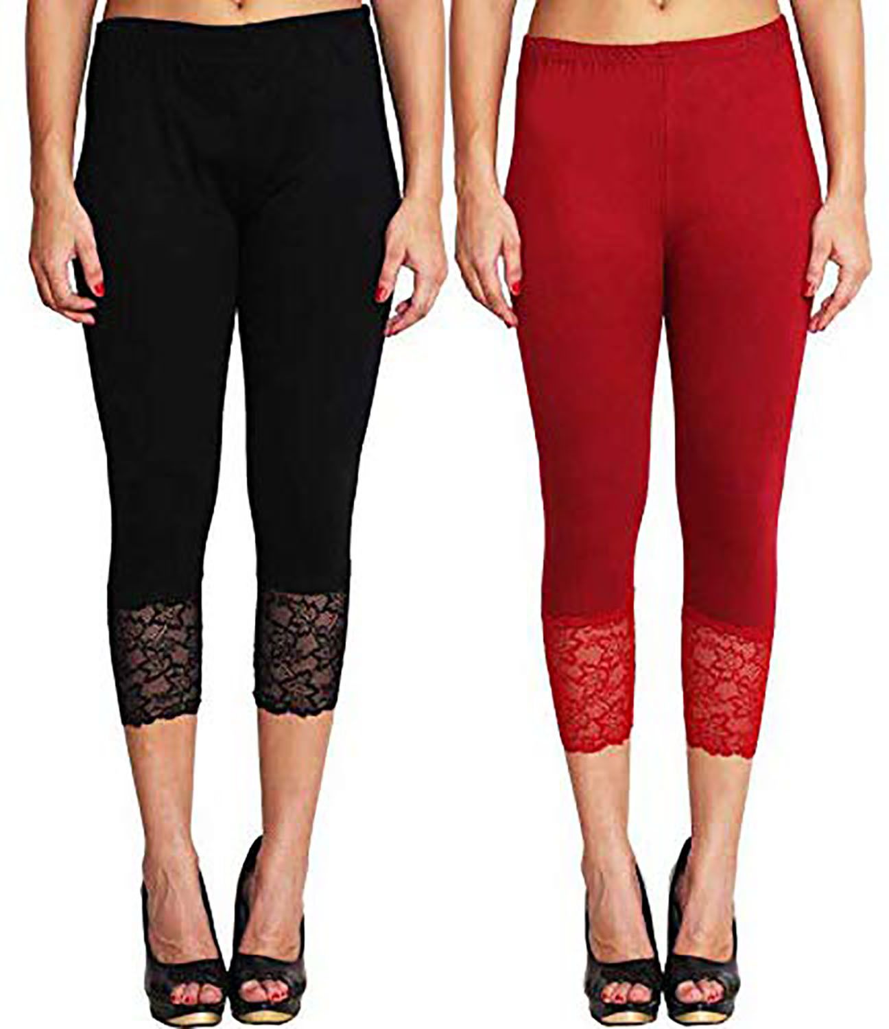 Lace Capri Leggings Women Black, Maroon Capri-image-7