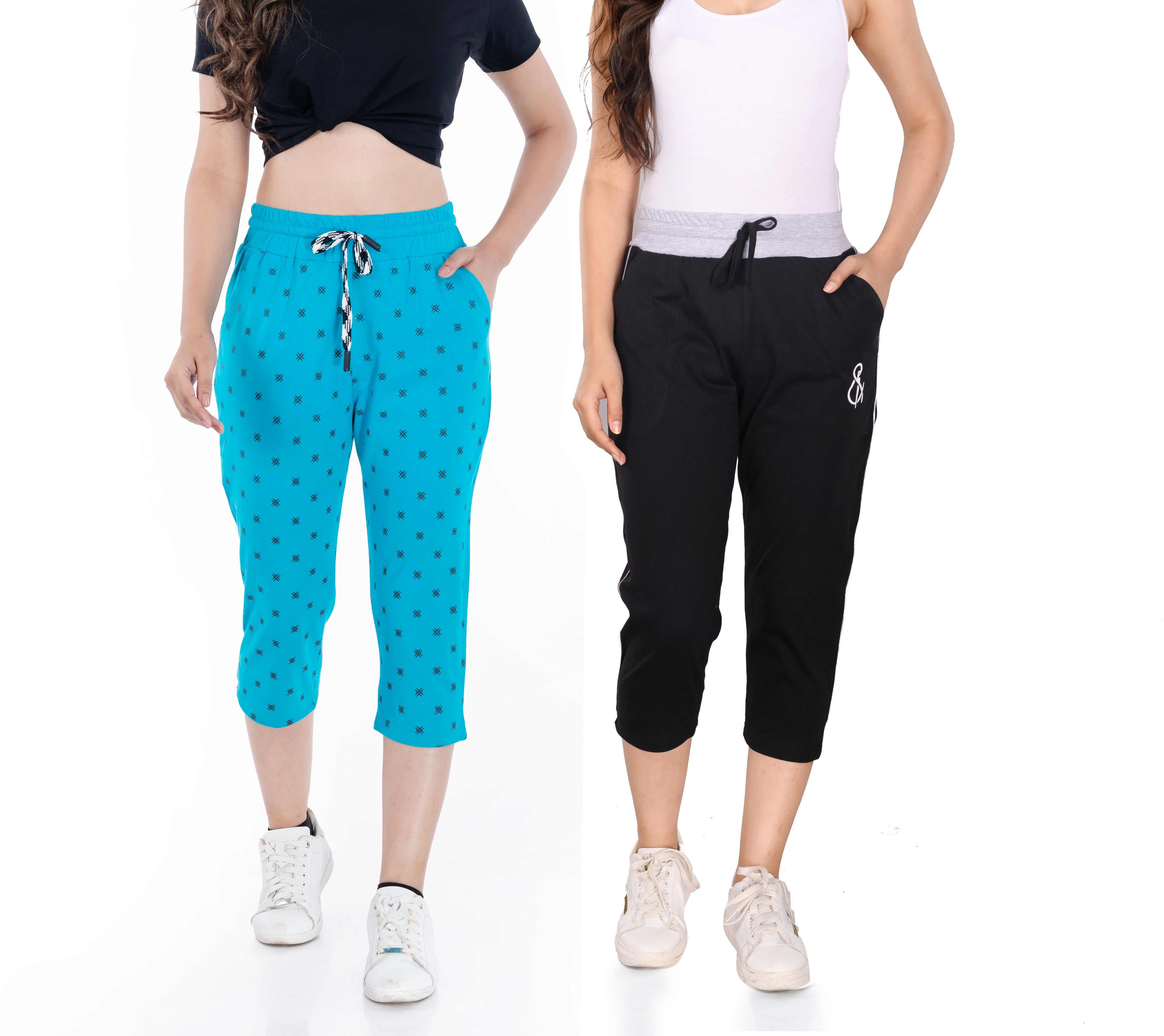 styleaone Capri Women Dark Green, Black Capri-picture-17