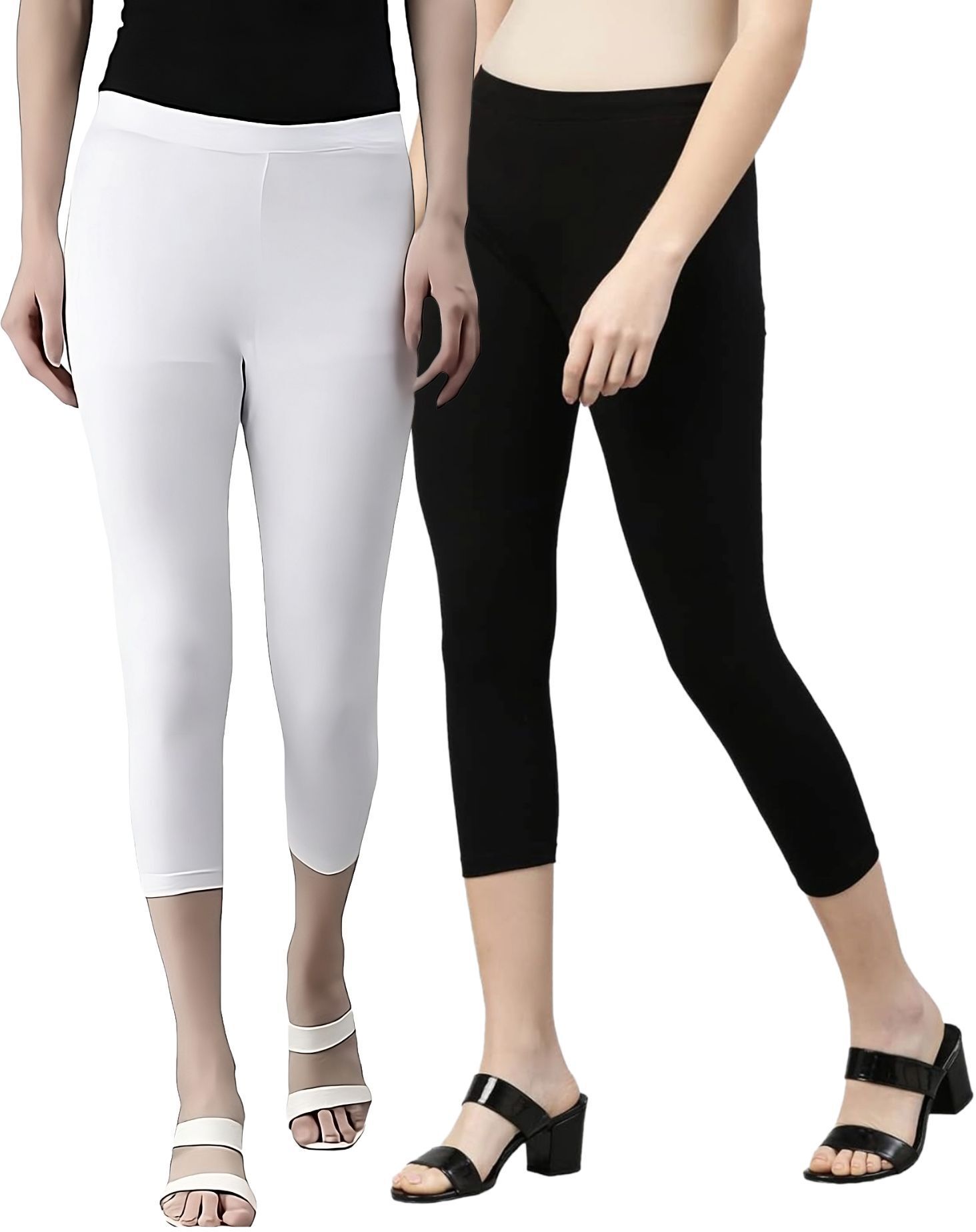 rocksy 3/4th Capri leggings Women White, Black Capri-picture-13