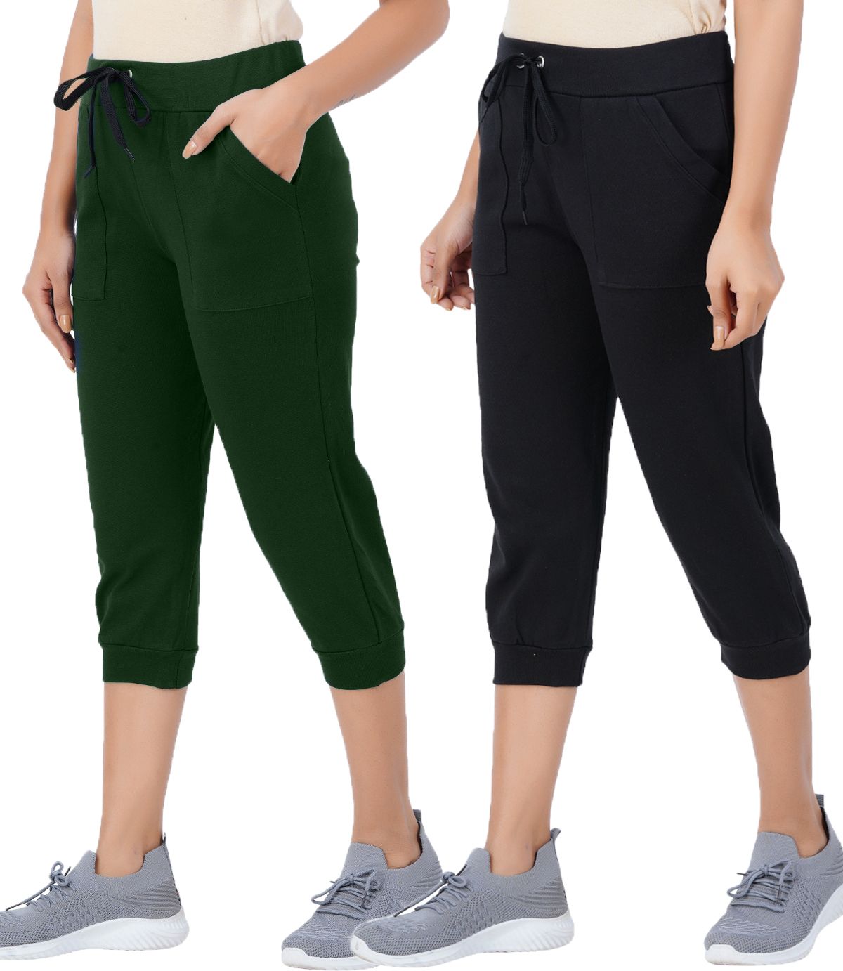 Women Dark Green, Black Capri-image-39