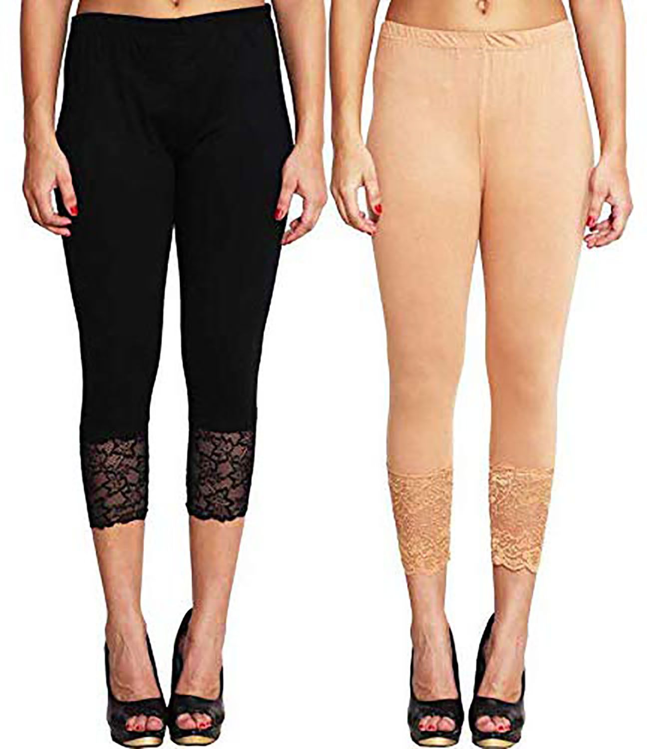 pixie Lace Capri Leggings Women Black, Beige Capri-picture-15
