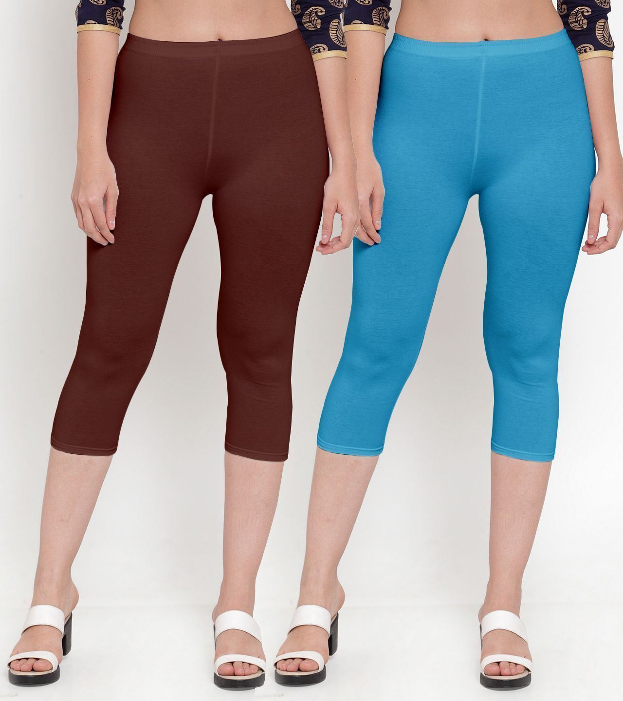 bamboo breeze Women Brown, Light Blue Capri-picture-16