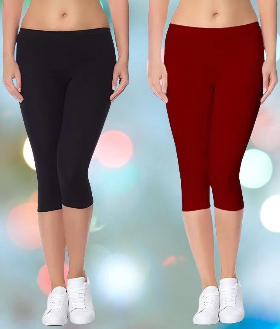 celooni Women Black, Maroon Capri-picture-25
