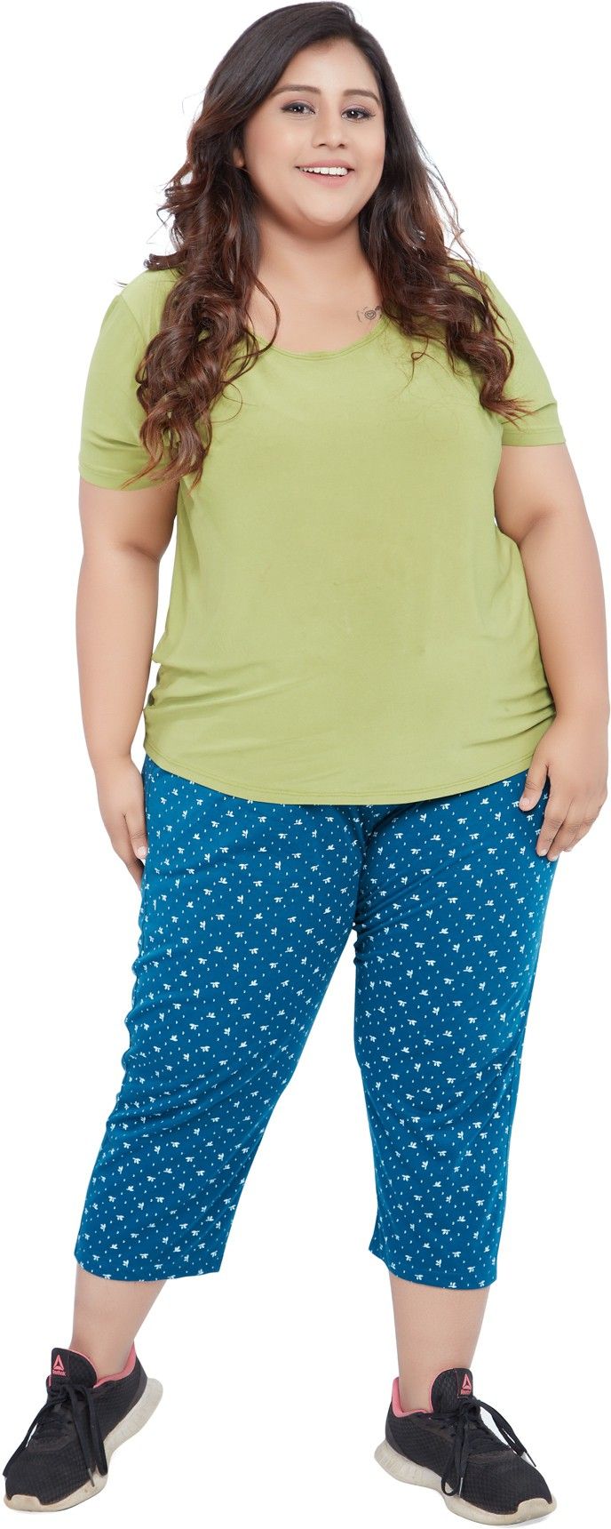 Regular Plus Size Cotton 3/4th Half Pant Casual Knee Length Capri for Ladies Women Blue Capri-image-21
