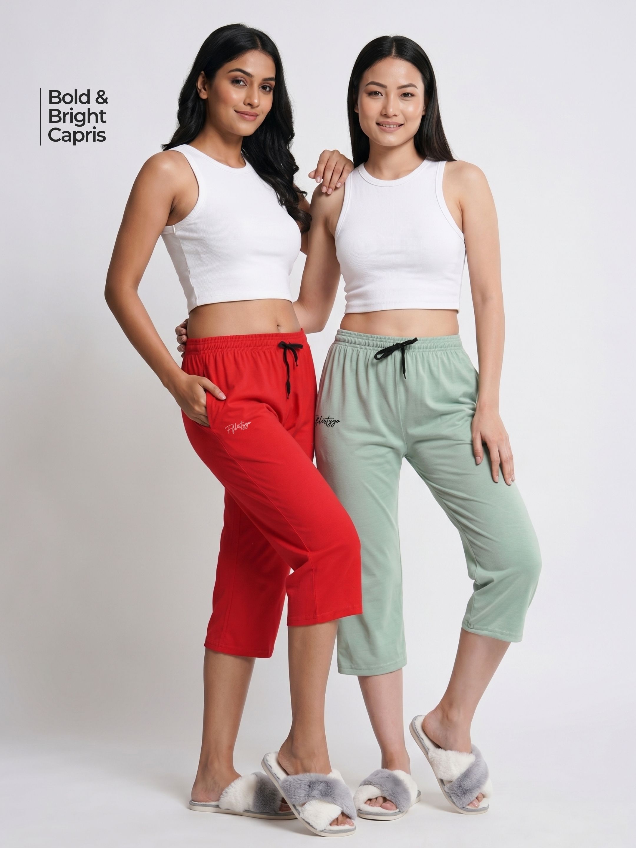 flirtygo Bold and Bright Capri Women Light Green, Red Capri-picture-12