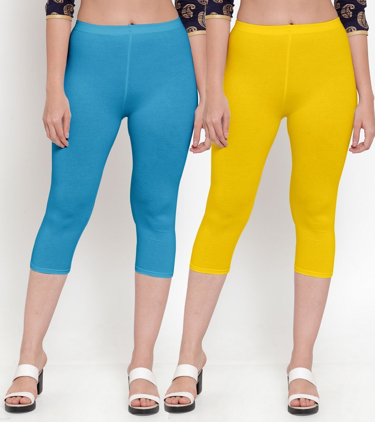 bamboo breeze Women Yellow, Light Blue Capri-picture-21