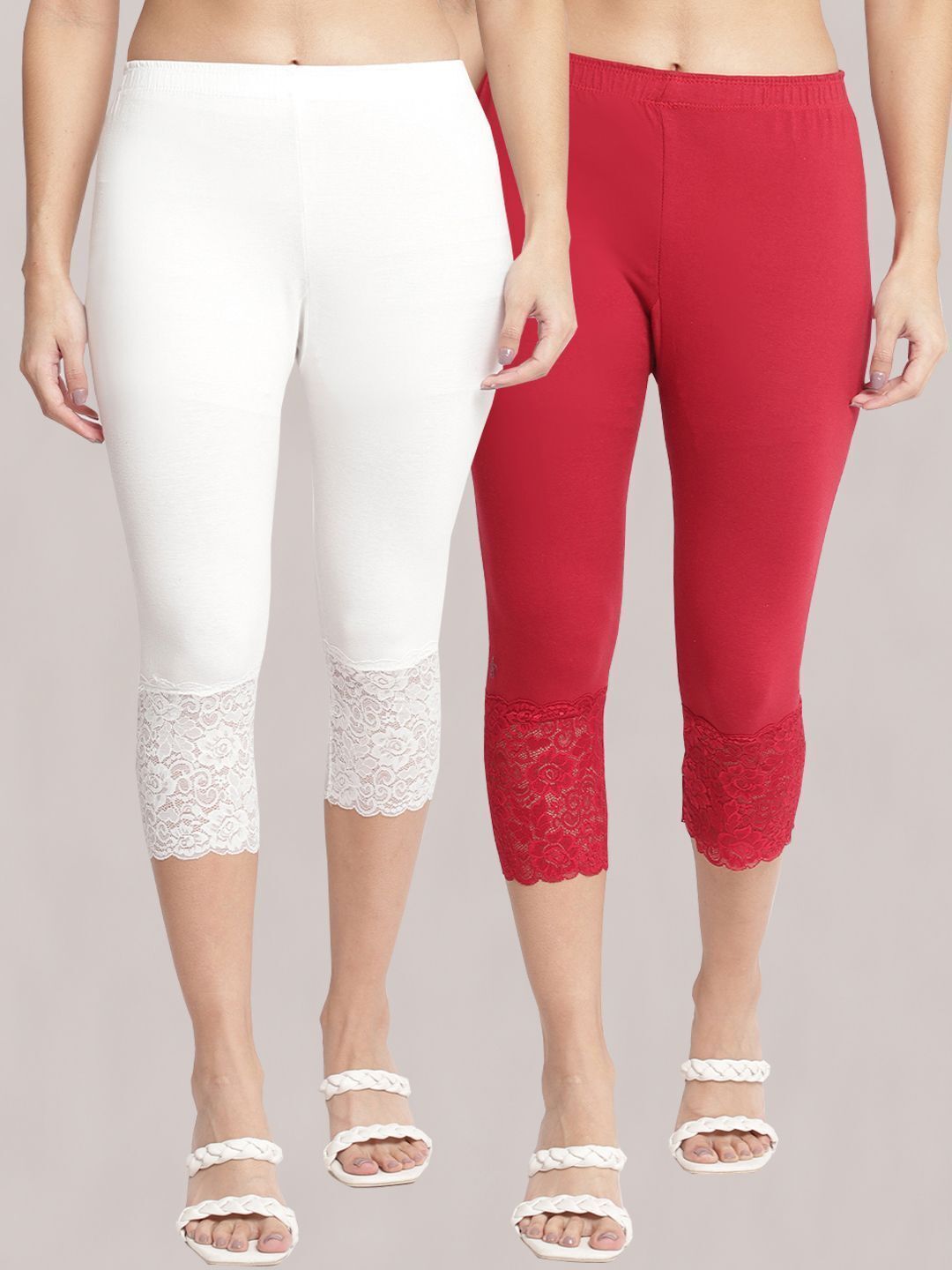 bamboo breeze Women Maroon, White Capri-picture-34