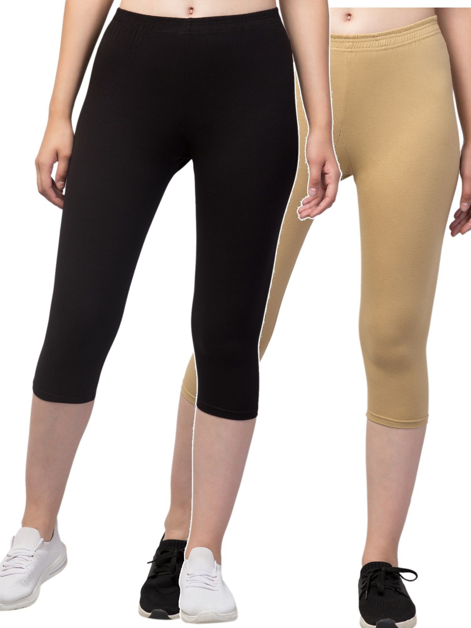 klowtcotrend Women Beige, Black Capri-picture-42