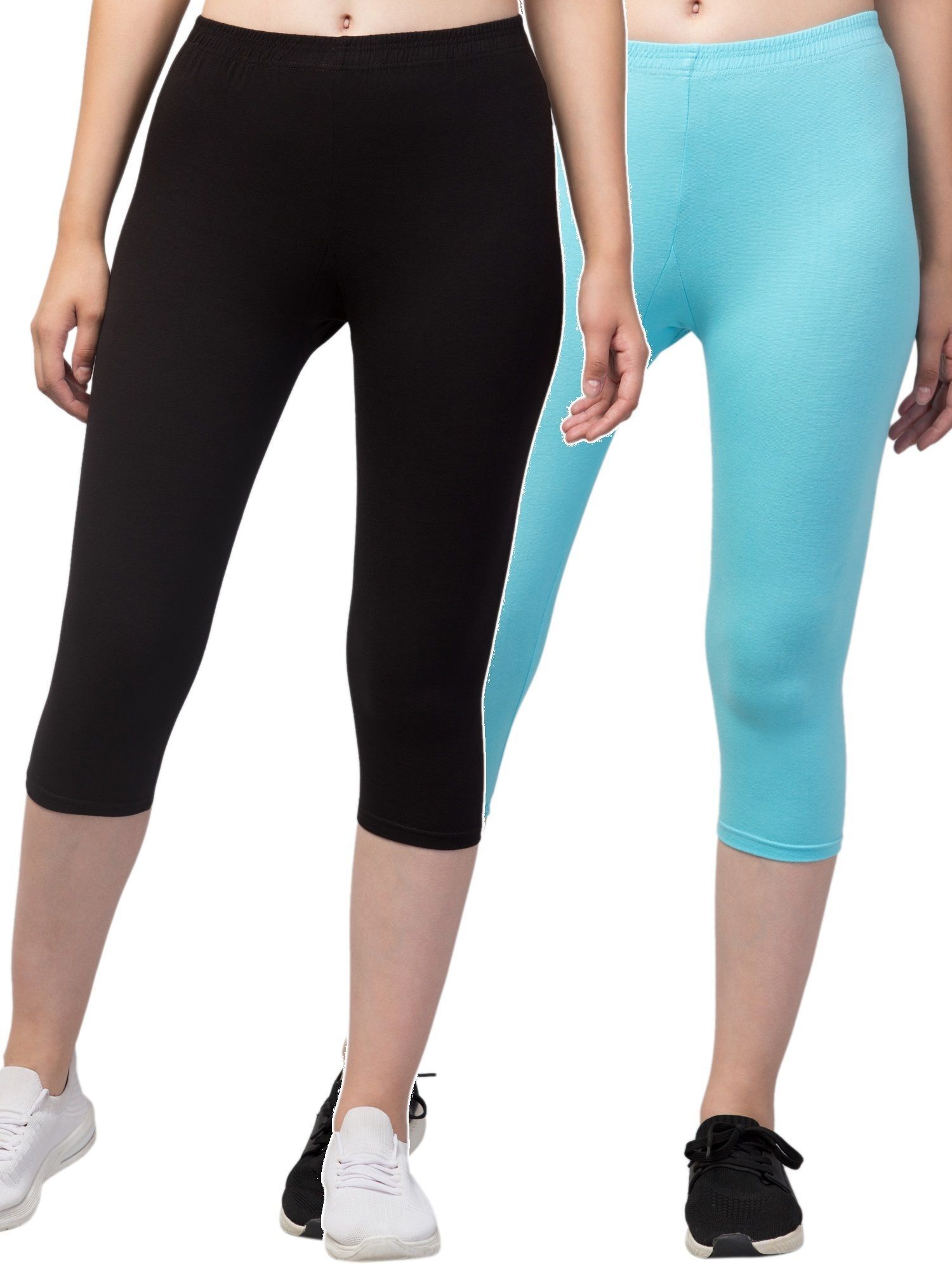 klowtcotrend Women Light Blue, Black Capri-picture-4