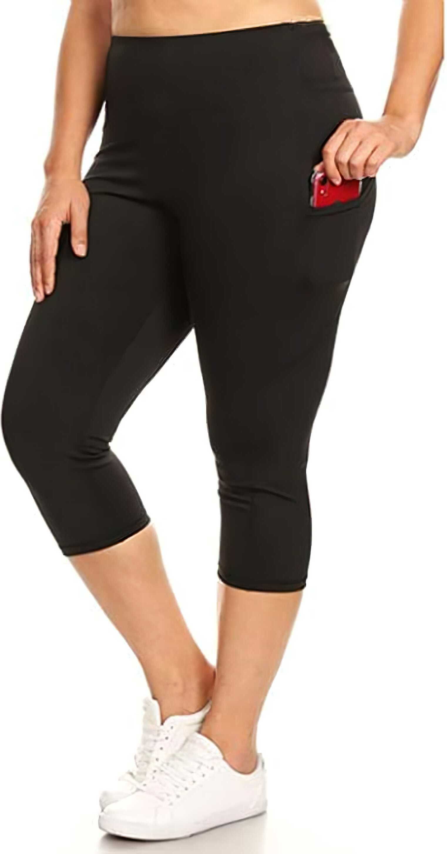 Women's 3/4th Leggings with Pocket - Stretch Fit| Women Black Capri-image-36