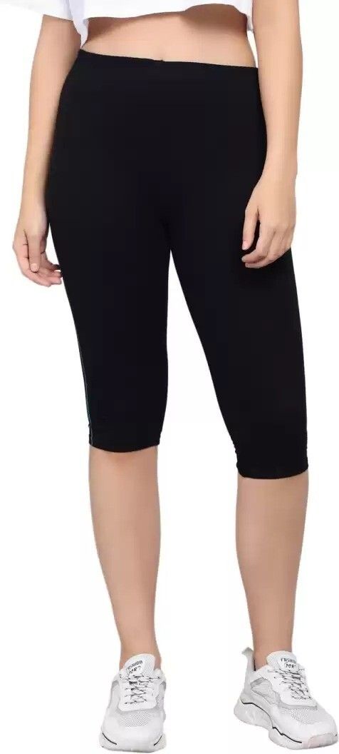 Women cotton lycra capri Women Black Capri