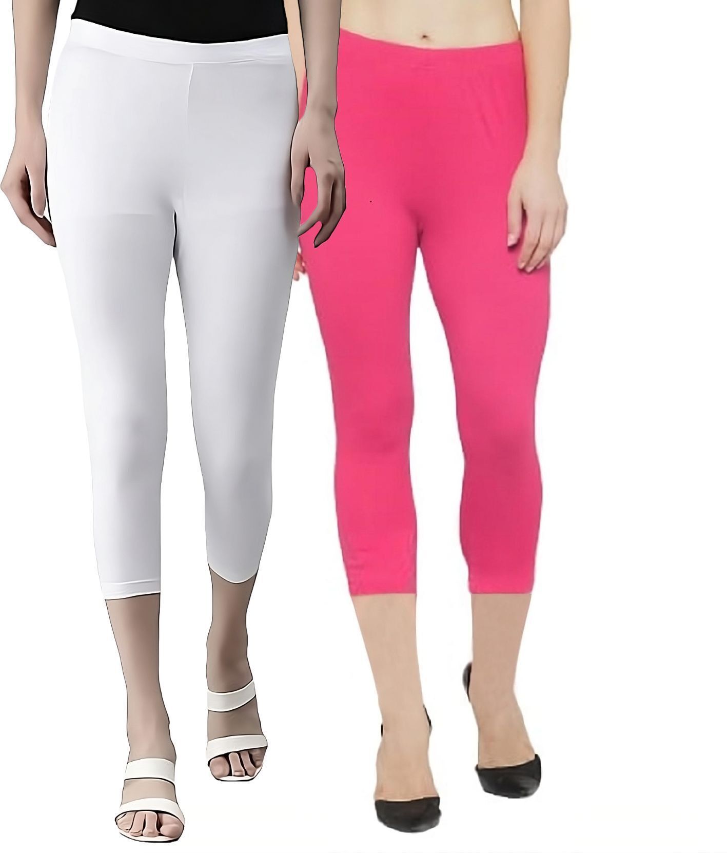 3/4th Capri leggings Women White, Pink Capri-image-14