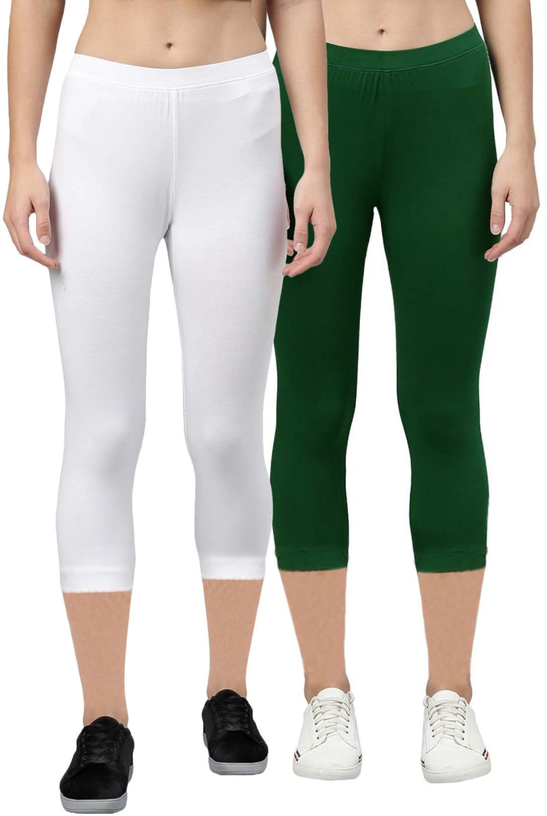zayanqa 3/4th Capri leggings Women White, Green Capri-picture-20