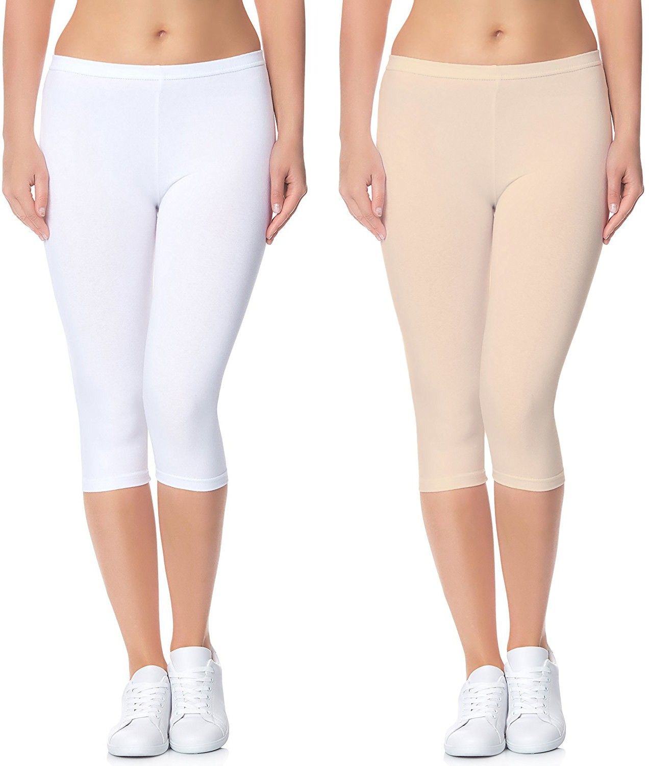 Cotton Lycra 220 GSM Bio-Wash Women White, Beige Capri
