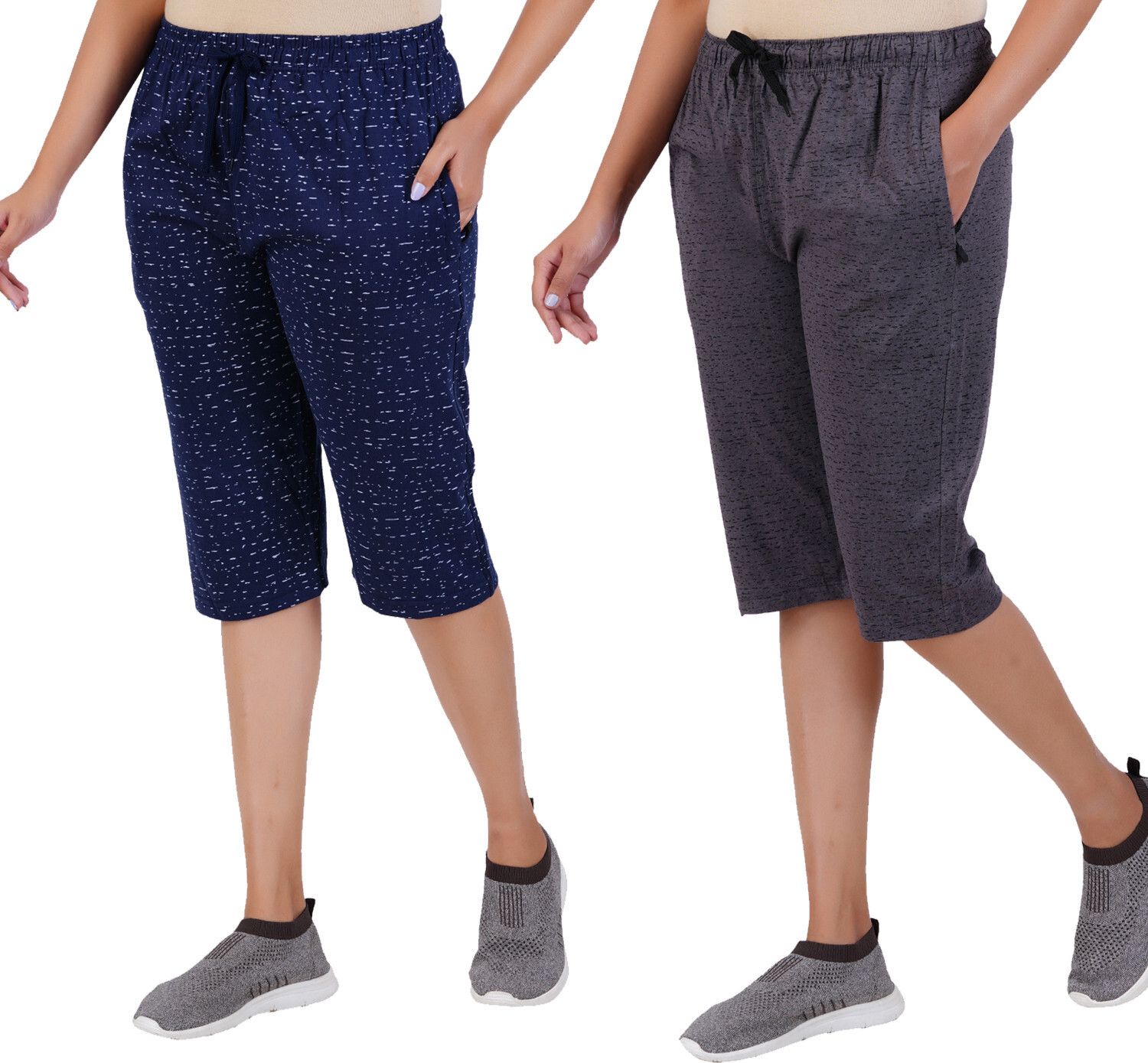 Women Dark Blue, Grey Capri