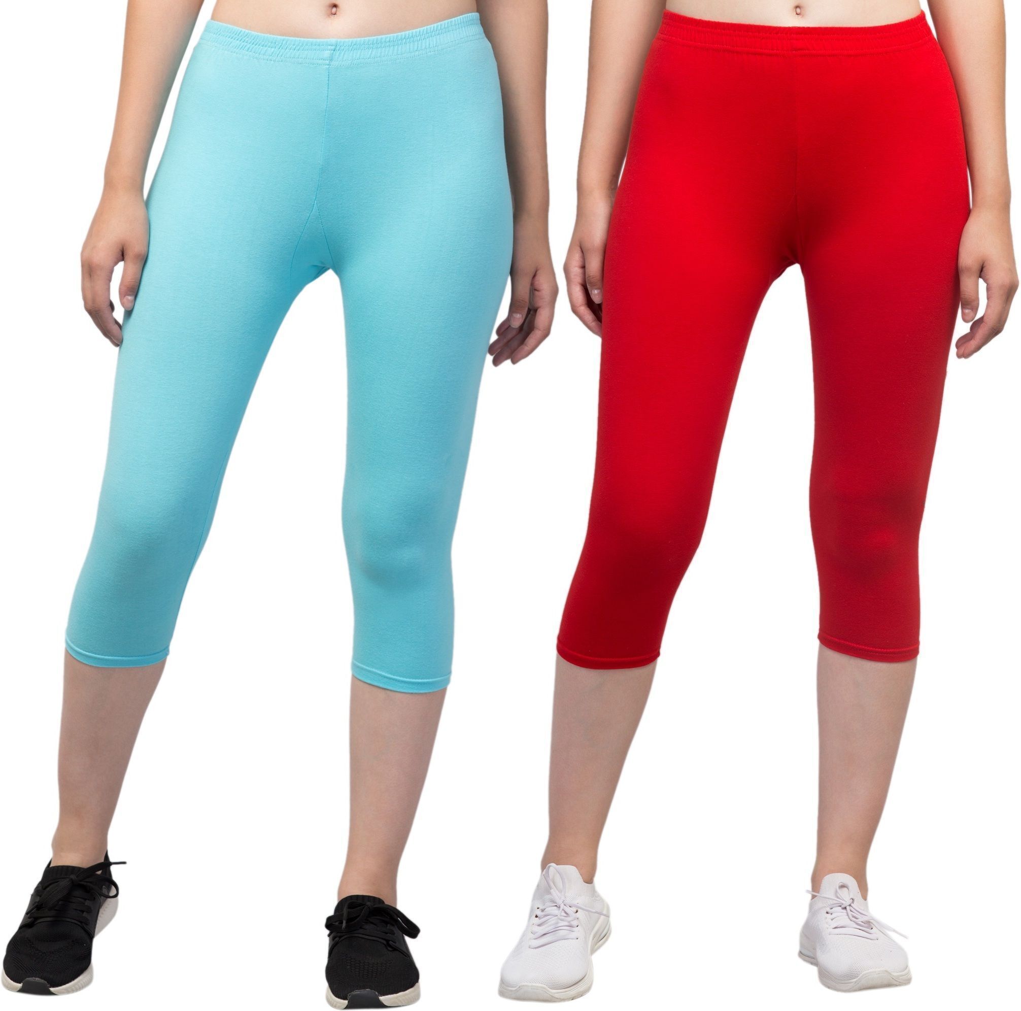 the klowt co Women Light Blue, Red Capri-picture-30