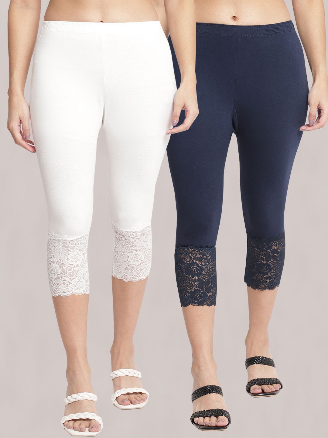 bamboo breeze Women Dark Blue, White Capri-picture-19