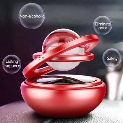 Rotating Ring Solar Car Dashboard Perfume|Metallic Body|With Crystal Ball (RED) Air Purifier-image-10