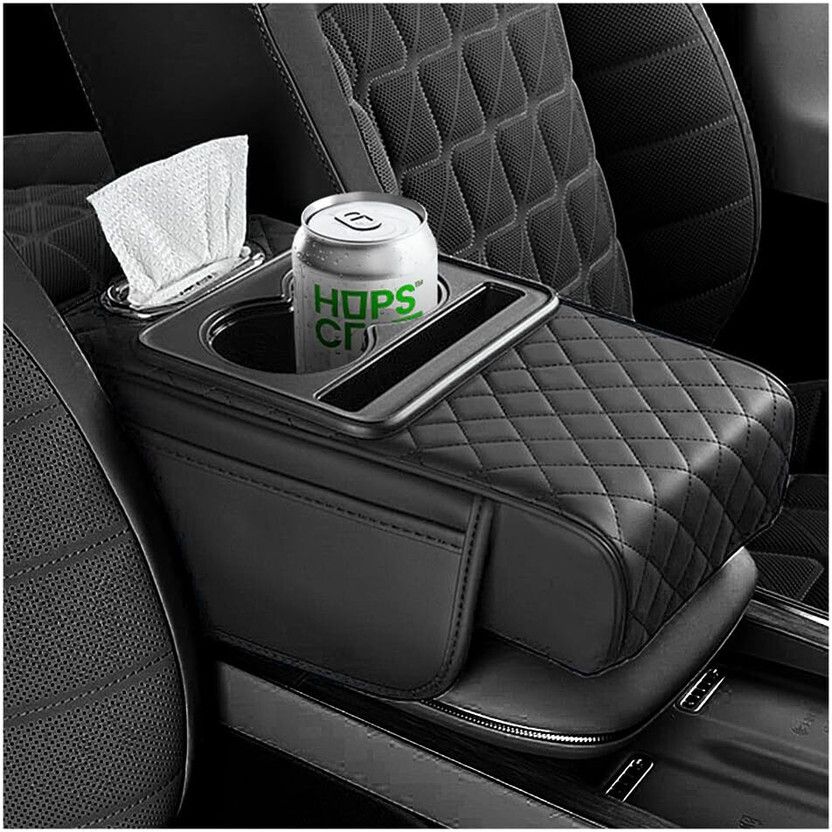 Center Console with Cup and Tissue Holder, Phone Slot & 2 Storage Bag Armrest I Car Armrest Cover-image-36