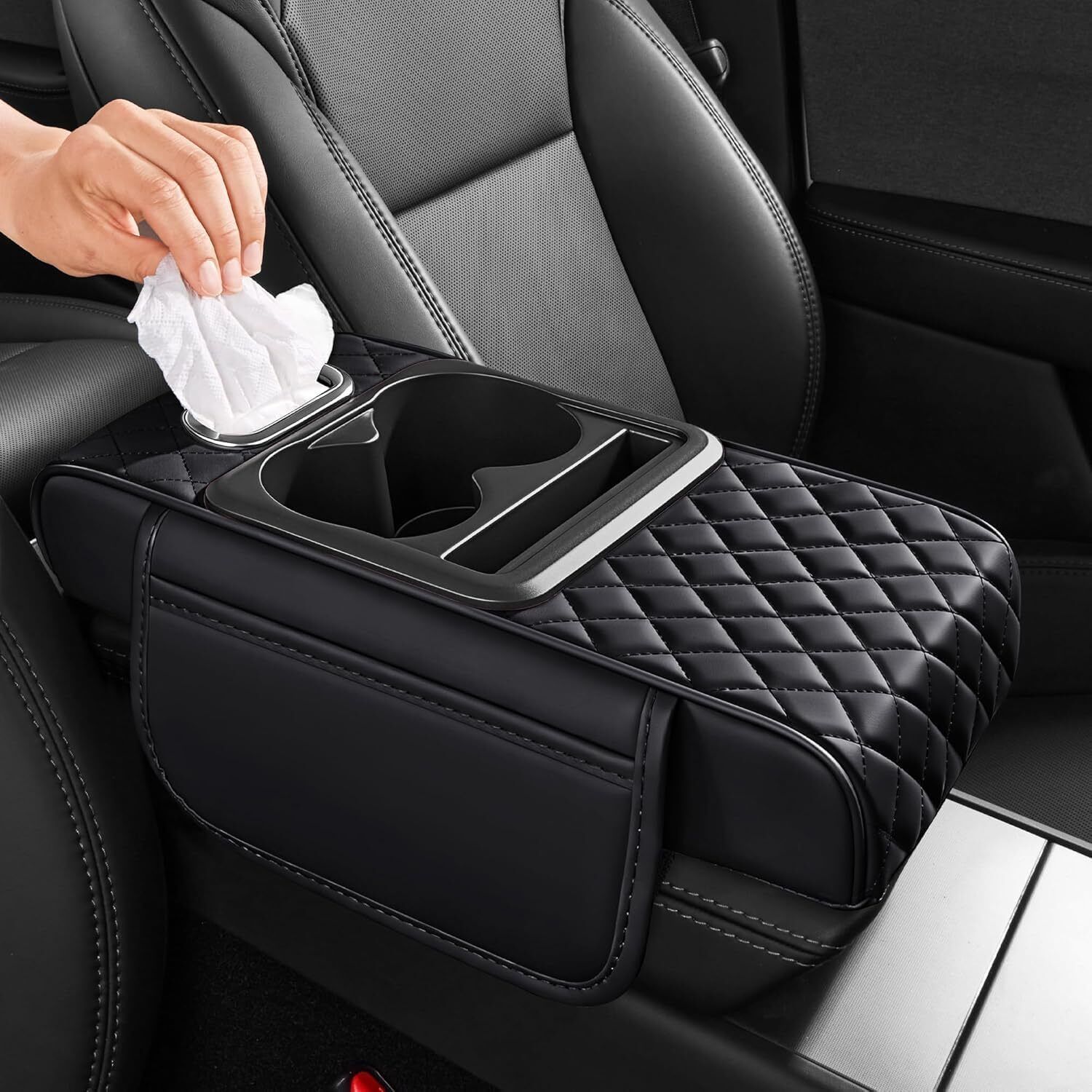 Car Armrest Cushion, 5 in 1 Center Console Cover with 2 Cup Holders Car Armrest Cover-image-16