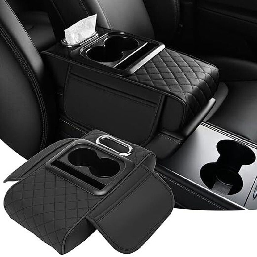 5-in-1 Car Armrest Pad, 2 Storage Cup Holder,Tissue Box, Phone For Car Car Armrest Cover-image-24