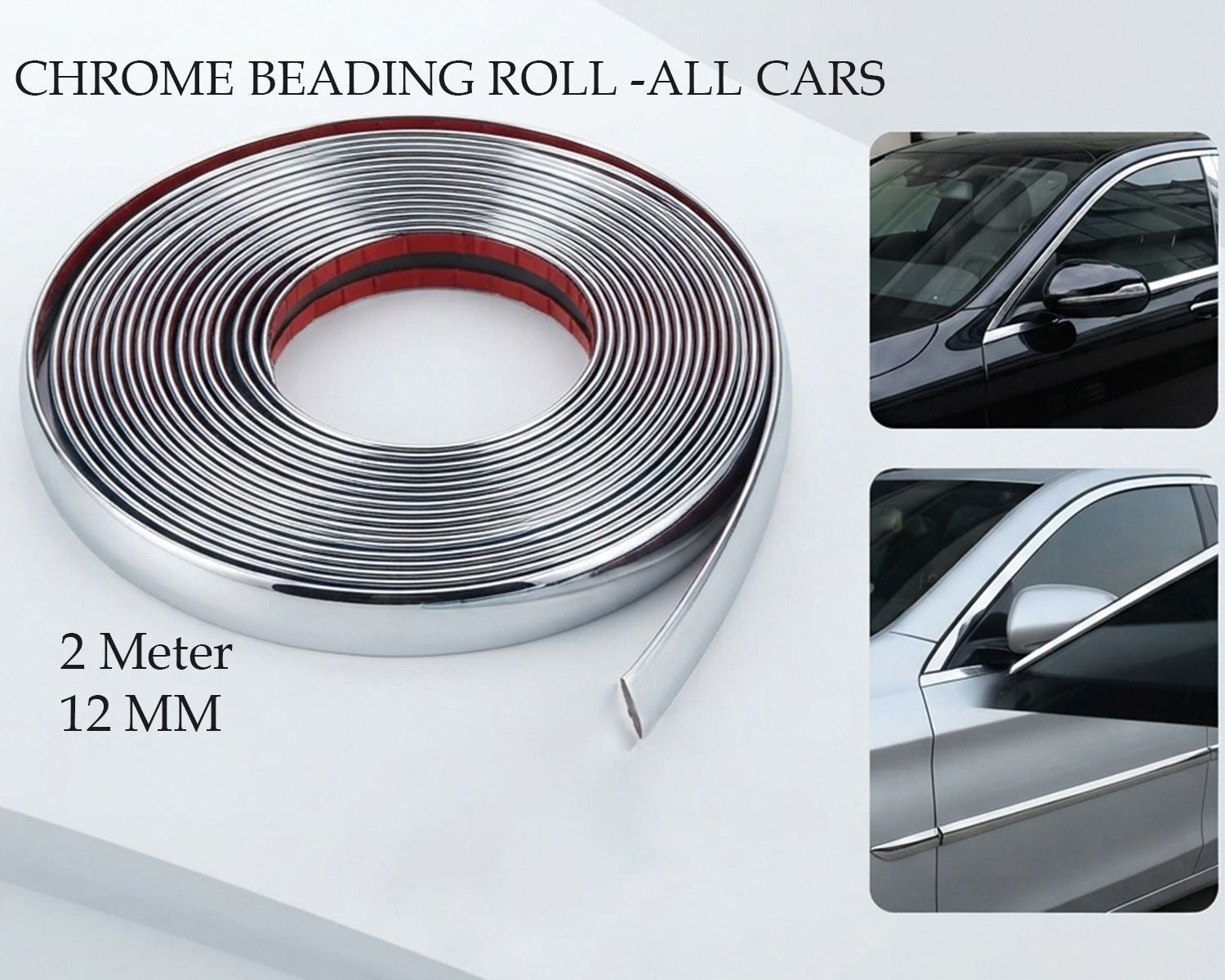 12mm Silver Car Chrome Styling Decoration Moulding Trim Strip Tape (2 Meter) Car Beading Roll For Bumper, Door, Grill and Garnish Cover, Hood, Trunk, Window-image-16