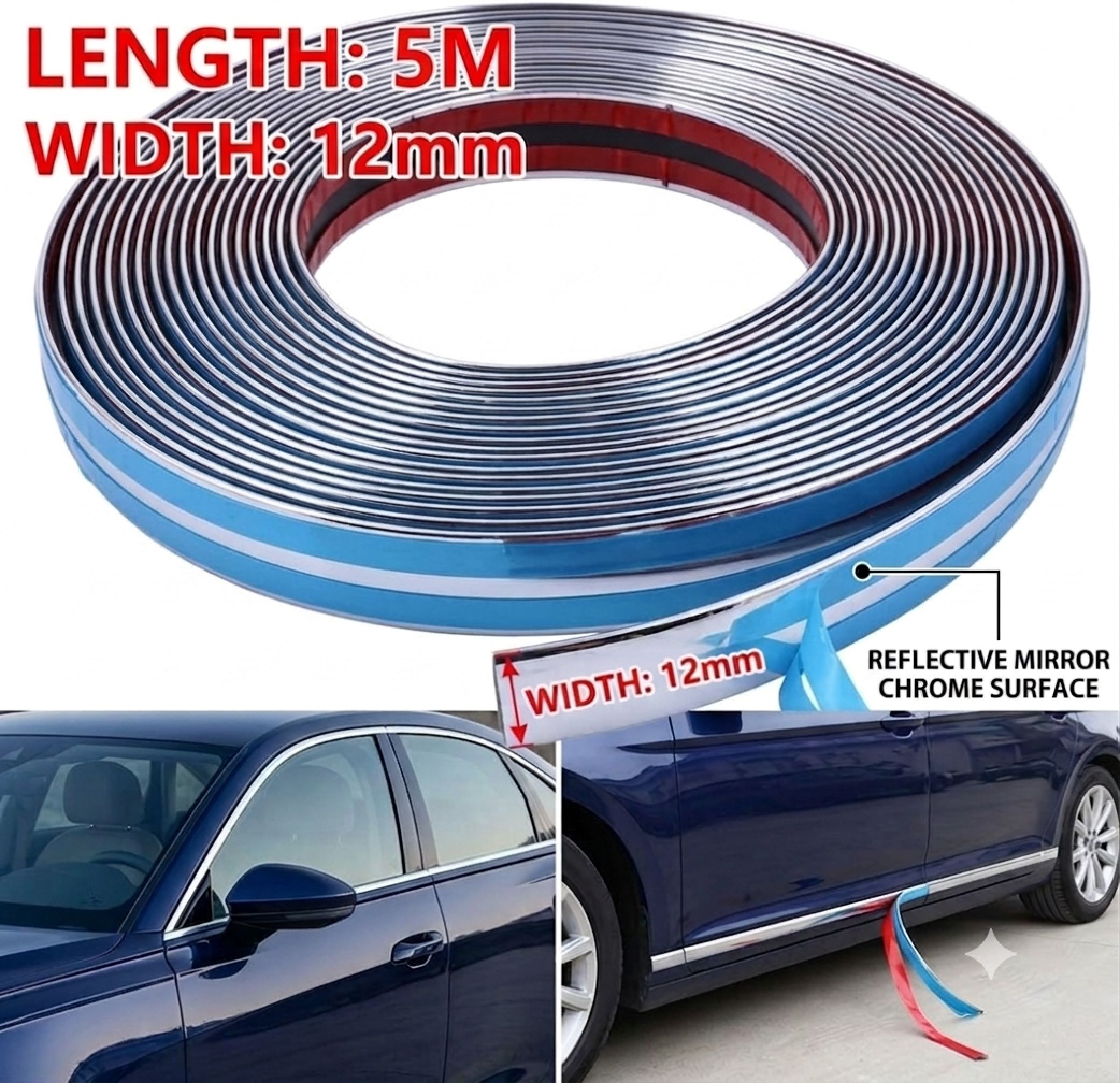 5M-12mm Car Chrome Molding Trim Strip Roll DIY Flexible Exterior Styling Tape Car Beading Roll For Window Sill, Grill and Garnish Cover, Window, Bonnet, Door, Bumper, Hood, Trunk-image-46