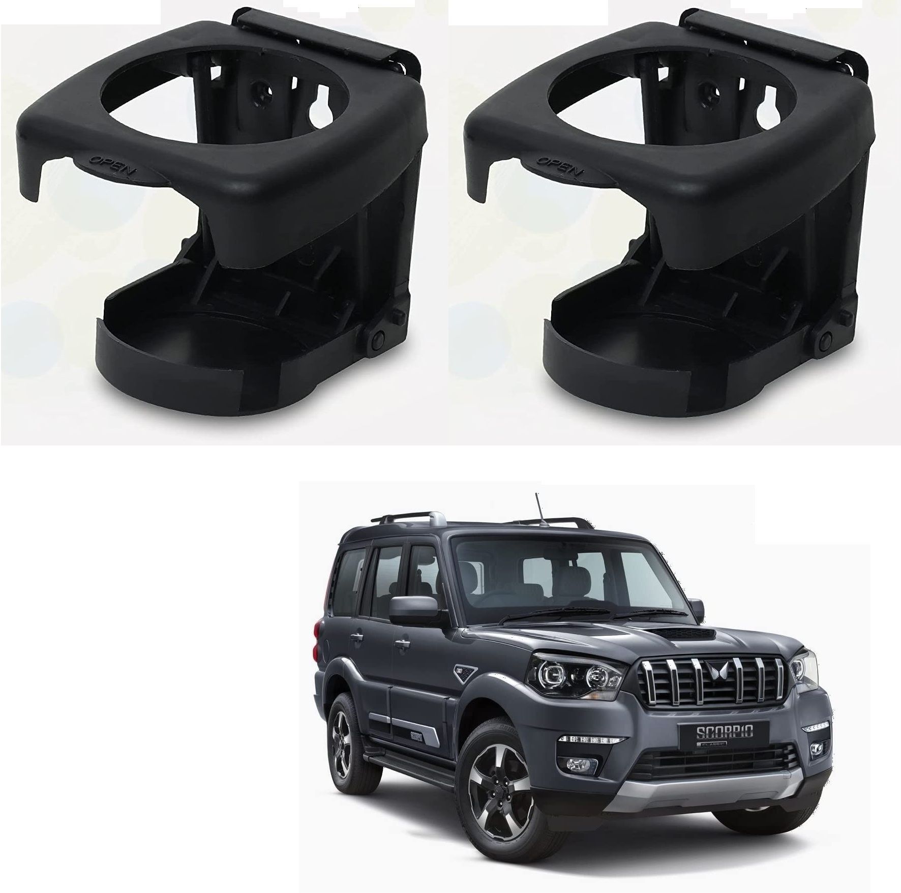 BLACK DRINK HOLDER SET OF 2 PCS COMPATIBILE WITH SCORPIO CLASSIC Car Bottle Holder