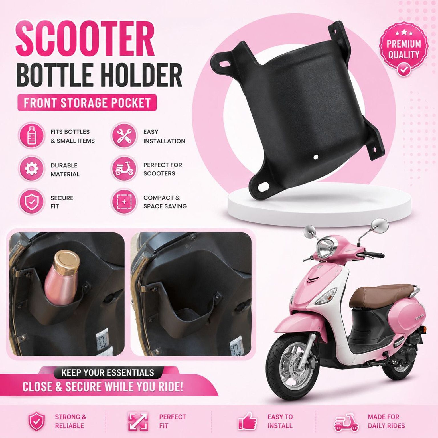 Activa 6G Front Storage Glove Box Bottle Holder Heavy Handlebar Left Side Holde Car Bottle Holder-image-9