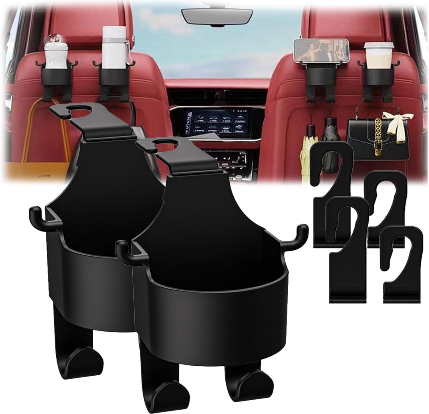 3 in 1 Multi-Functional Hook for Car Seat, Car Headrest Hidden Cup Hook Holde Car Bottle Holder
