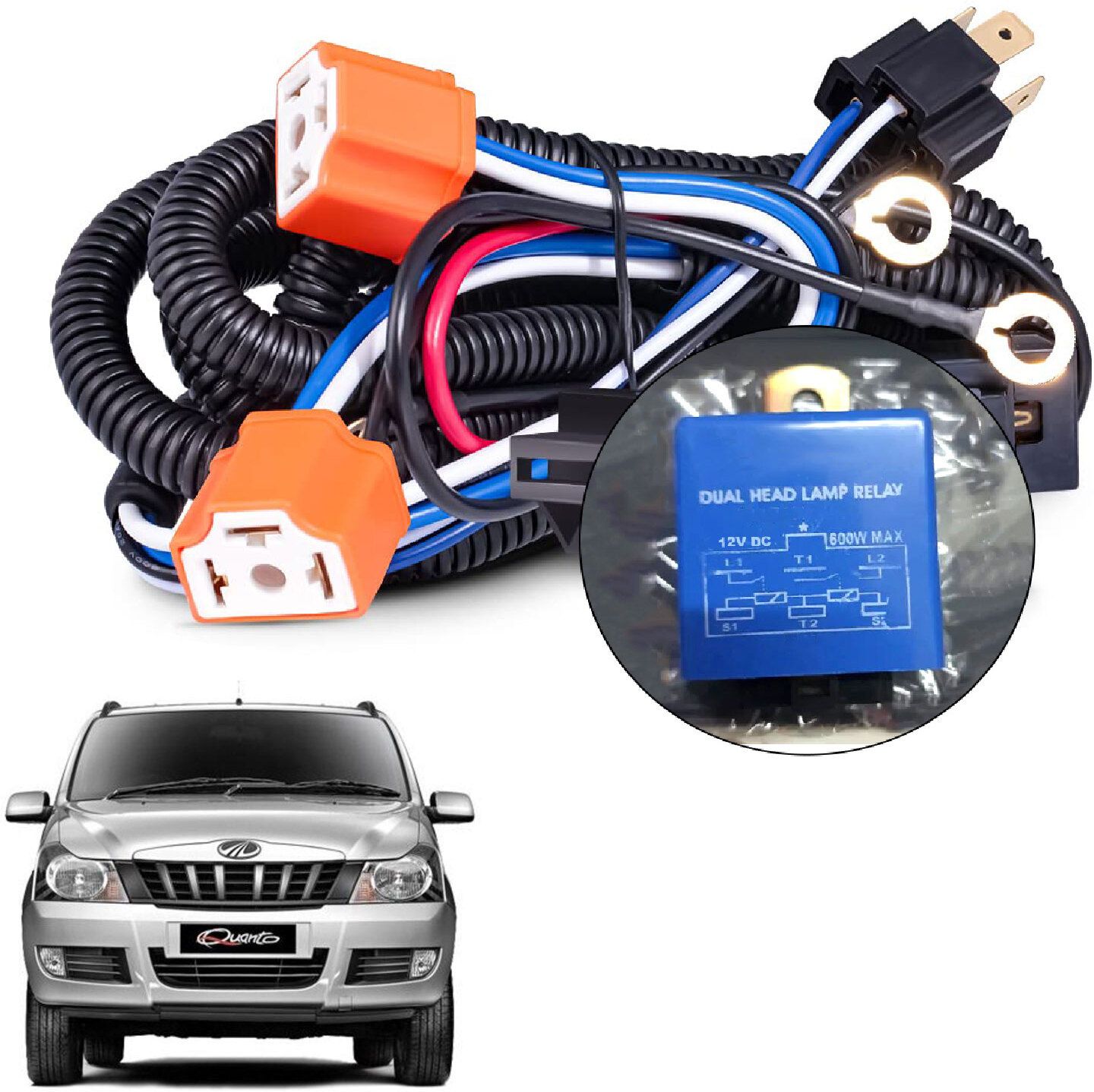 auto pearl H4 Headlight 2 Bulbs Holders with Relay Wiring Harness for Quanto Car Bulb Holder-picture-14