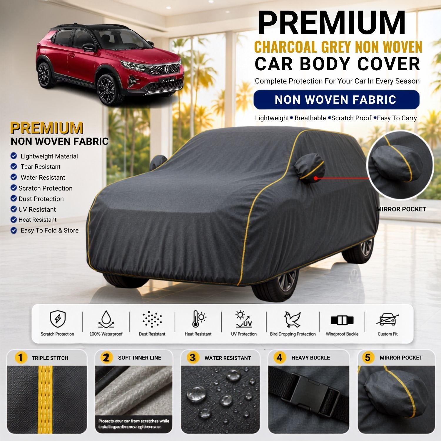 Honda Honda WRV Non Woven Car Cover Honda WRV Car Cover, Honda WRV Body Cover, WRV Waterproof Car Cover, WRV Dustproof Car Cover, WRV UV Protection Cover, WRV Custom Fit Cover, WRV Mirror Pocket Cover, WRV All Weather Cover, WRV Full Body Cover, WRV Car Cover Body Cover-image-26