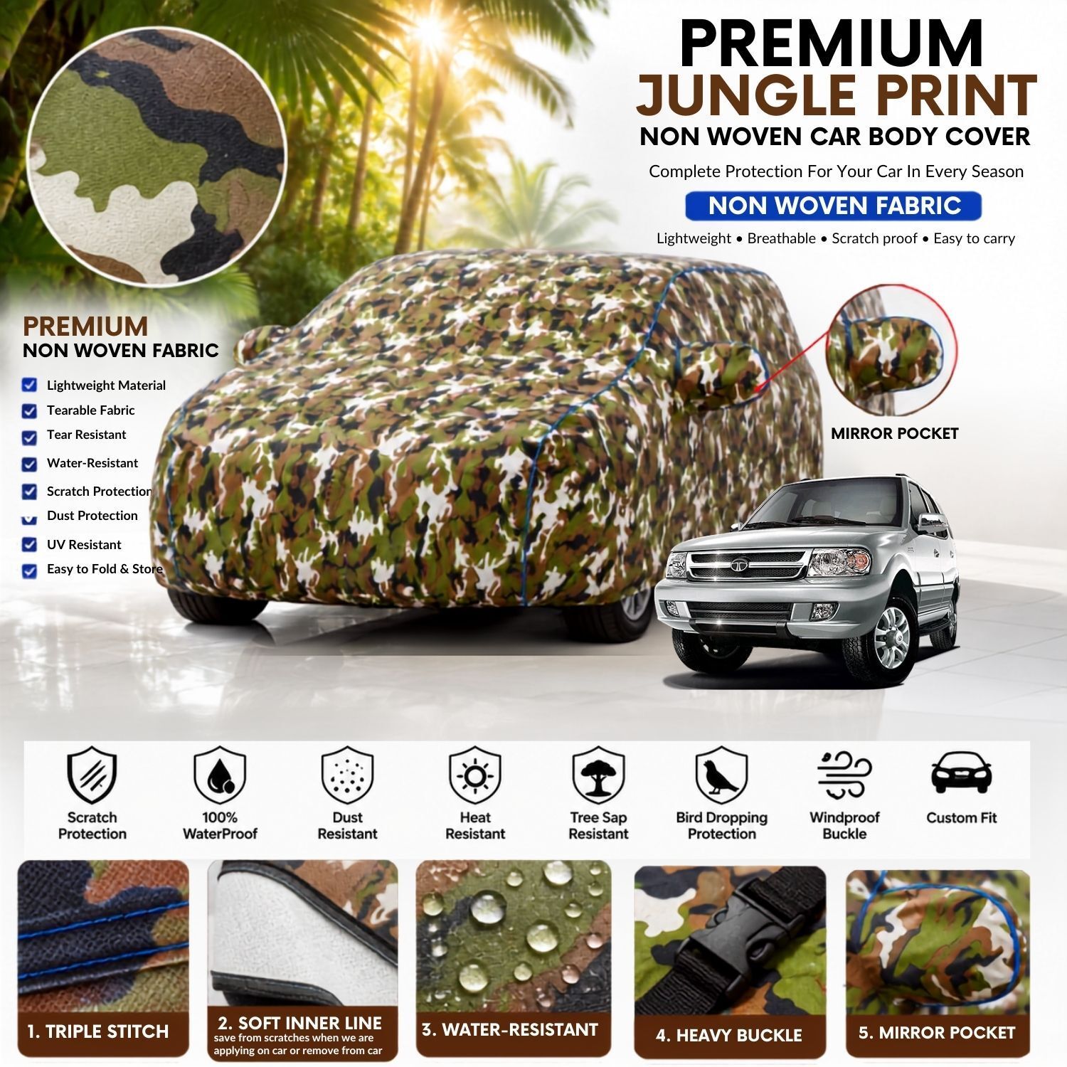 Tata Tata Safari Non Woven Car Cover Tata Safari Car Cover, Tata Safari Body Cover, Safari Waterproof Car Cover, Safari Dustproof Car Cover, Safari UV Protection Cover, Safari Custom Fit Cover, Safari Mirror Pocket Cover, Safari All Weather Cover, Safari Full Body Cover, Safari Car Cover Body Cover-image-47